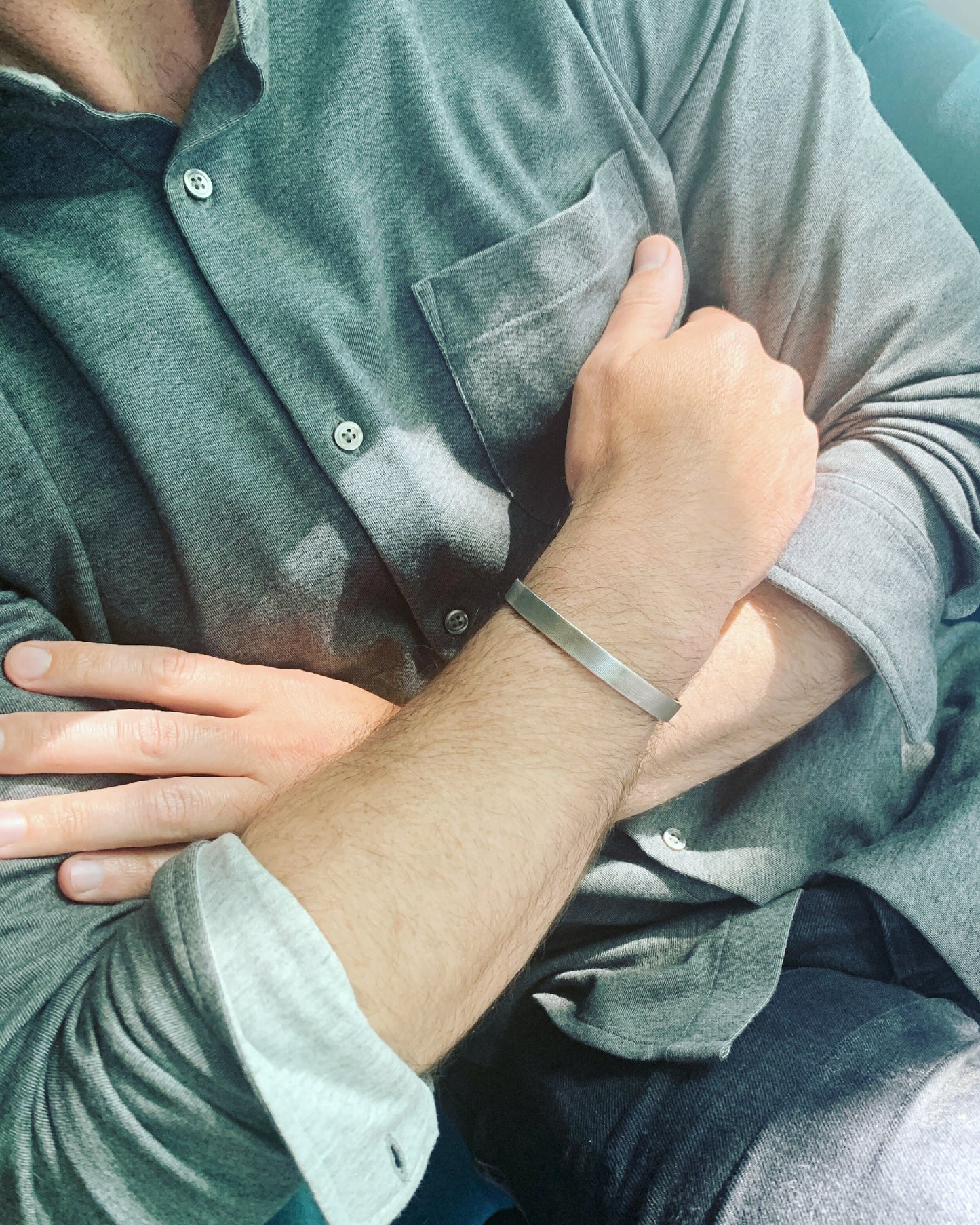 1: Men's sterling silver textured cuff bracelet