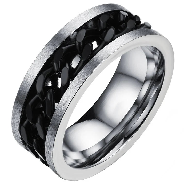 METALICLUXE Dude Chain Stainless Steel Silver Rings for Men and Boys (Black Chain)