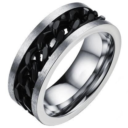 METALICLUXE Dude Chain Stainless Steel Silver Rings for Men and Boys (Black Chain)