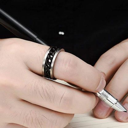 METALICLUXE Dude Chain Stainless Steel Silver Rings for Men and Boys (Black Chain)