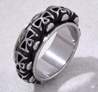 Silver Rotatable Skull Steel Hearts Ring