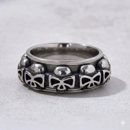 Silver Rotatable Skull Steel Hearts Ring